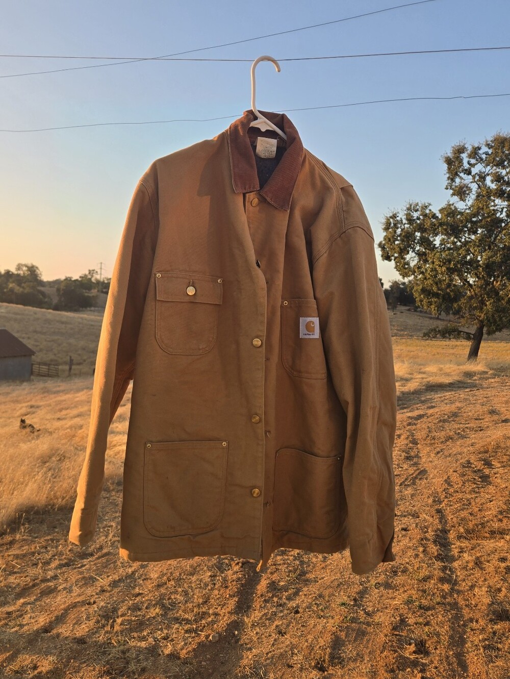 Carhartt Brown Duck Canvas Chore Coat with Corduroy Collar Vintage Size 42